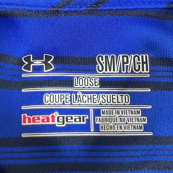 Under Armour Golf Polo Shirt Mens Small Blue Black Loose Fit Striped - Picture 5 of 6